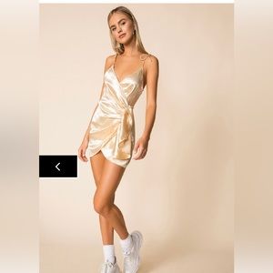 Superdown gold mini wrap dress size xs